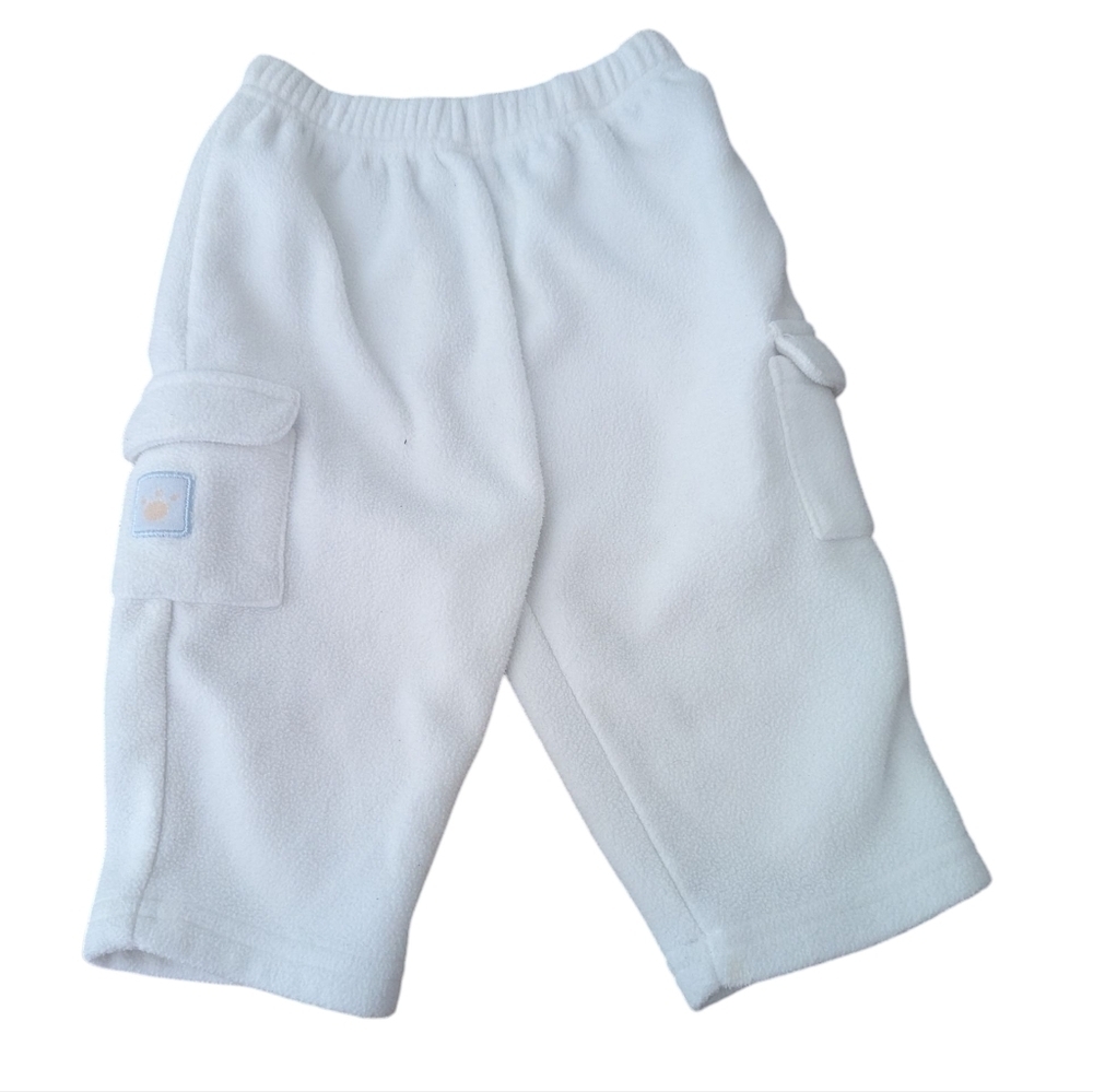 5/$15 Baby Boy Baby Bell White Fleece Cargo Pants With Pockets- Size 6-9